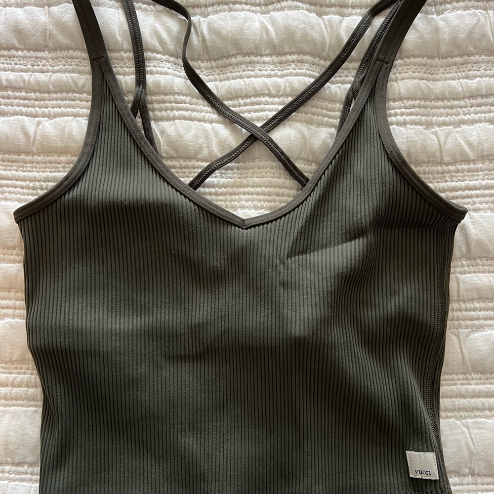 Vuori Ribbed Olive Green Tank Top